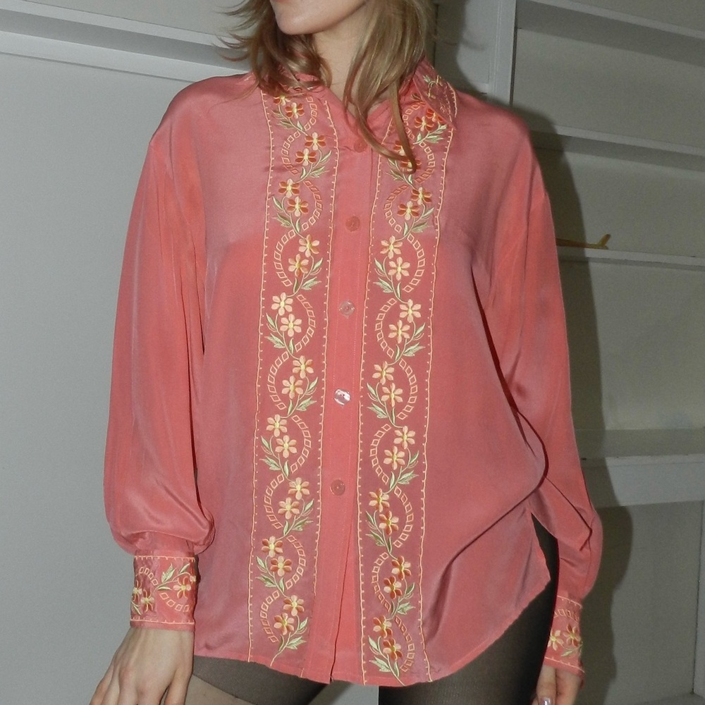 DVF embroidered silk button down